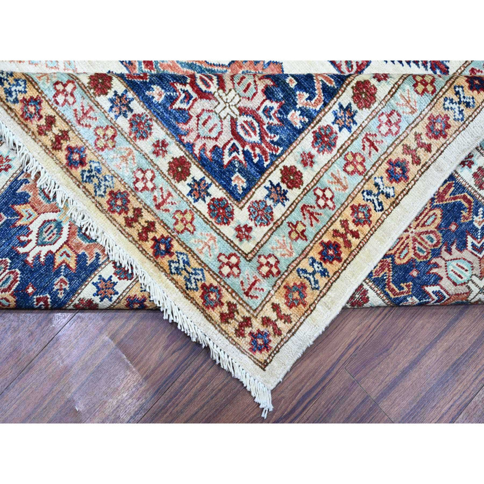 Smoky White Wool Hand Knotted Afghan Super Kazak Oriental Rug, 9'2"x11'10"