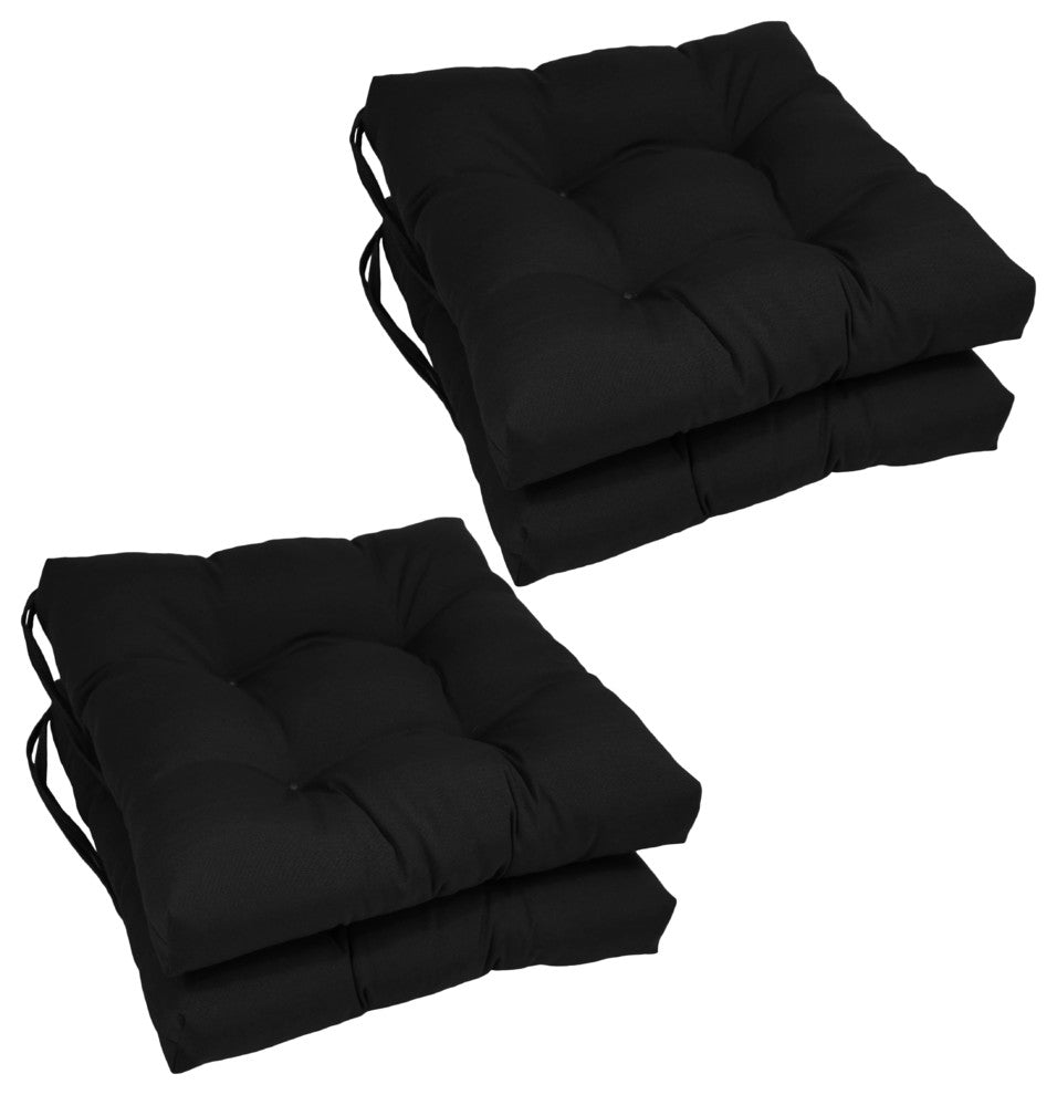 16" Solid Twill Square Tufted Chair Cushions, Set of 4, Black