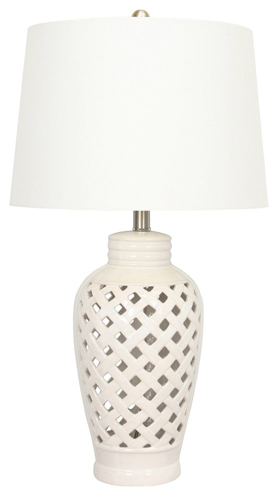 Fangio Lighting 26" White Ceramic Table Lamp With Lattice Design
