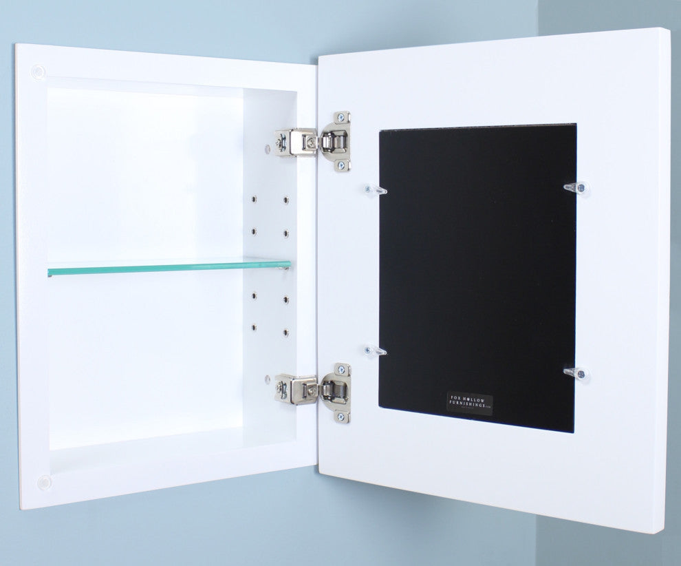 Compact Portrait 11"x14" Mirrored Medicine Cabinet by Fox Hollow Furnishings, Contemporary White