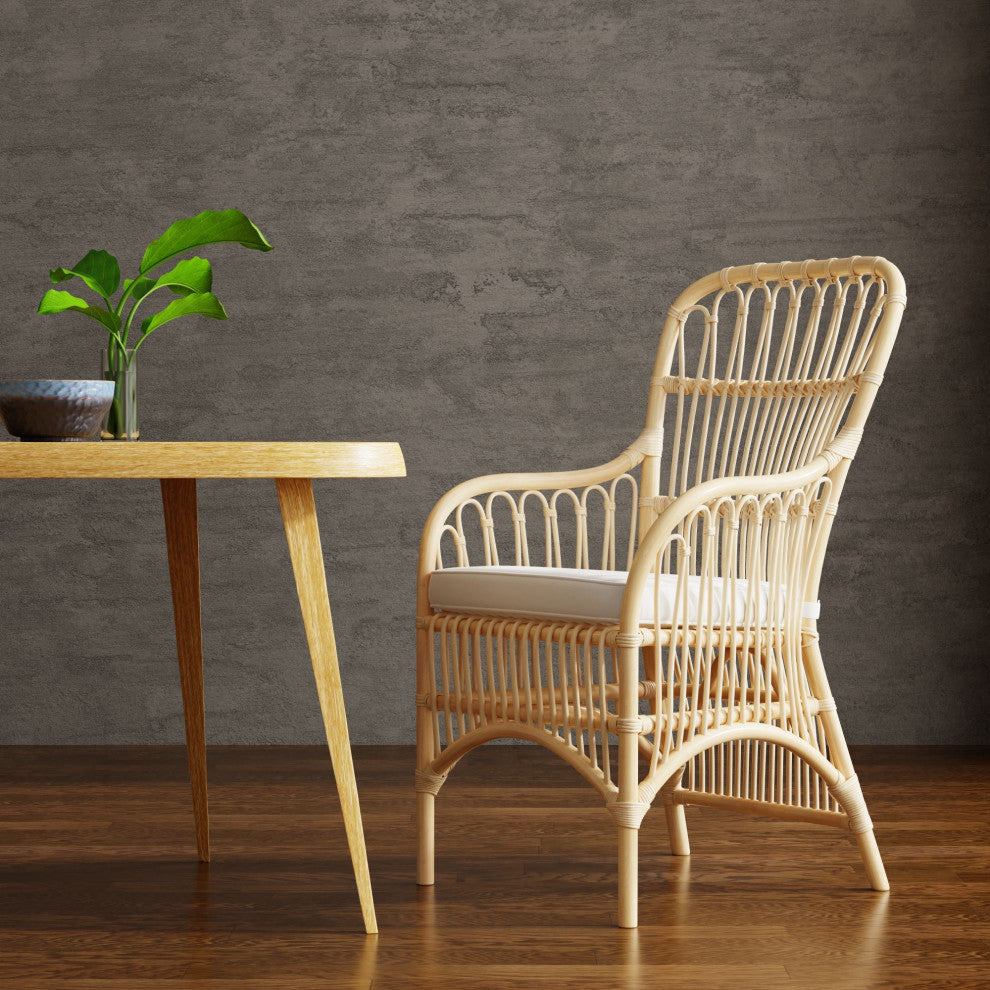 Rattan Loop Armchair With Seat Cushion, Set of 2, Natural-Brown