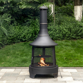 30" Diameter Outdoor Steel Woodburning Chimney Firepit, Cooking Grill