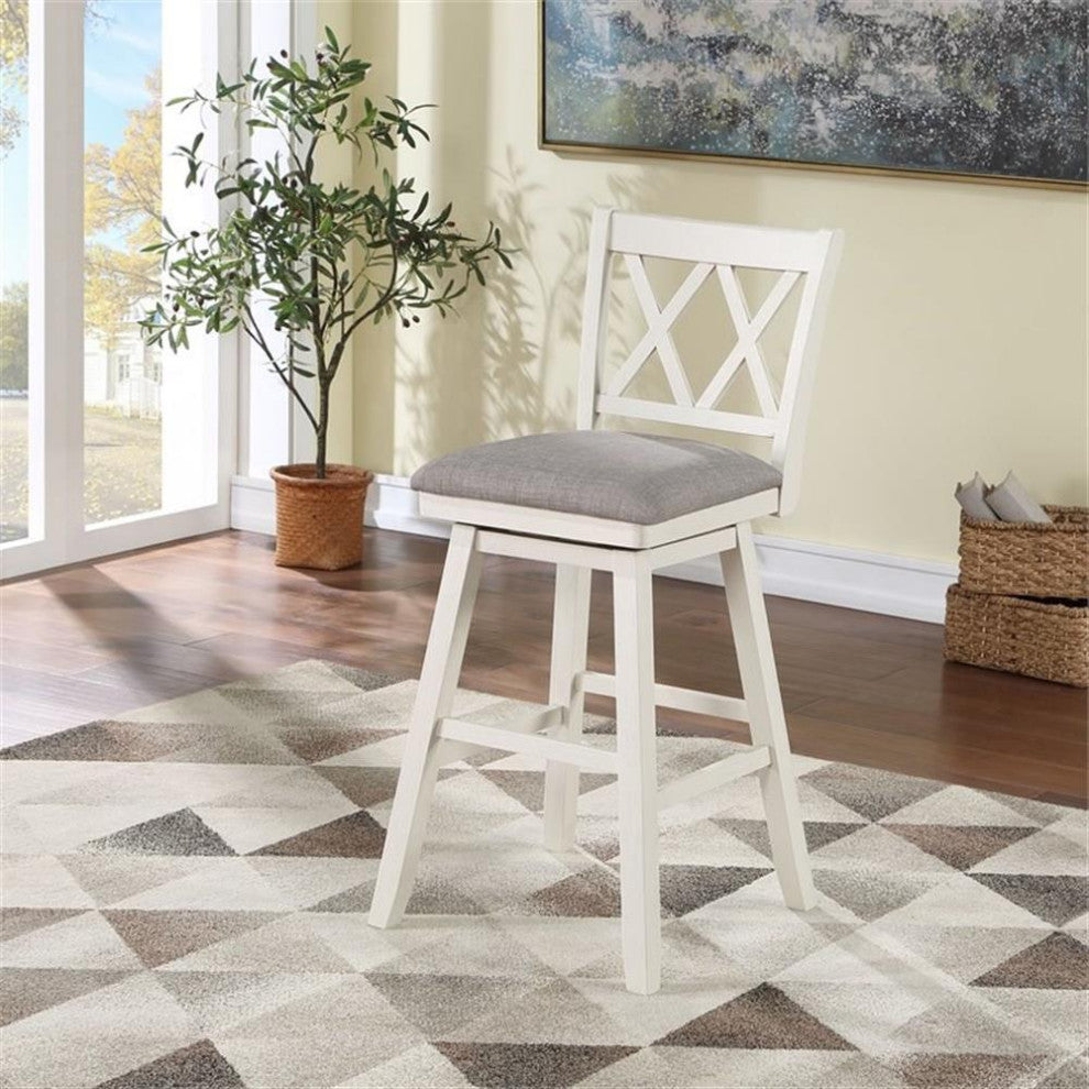 Home 2 Office Brookline 29" Swivel Solid Wood Barstool in Cream/White/Gray