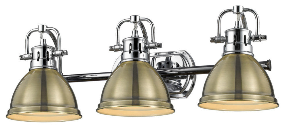 Duncan 3 Light Bath Vanity, Chrome With Aged Brass