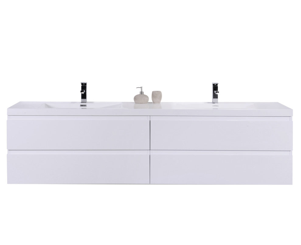 MOB 72" Double Sink Wall Mounted Vanity With Acrylic Sink, High Gloss White