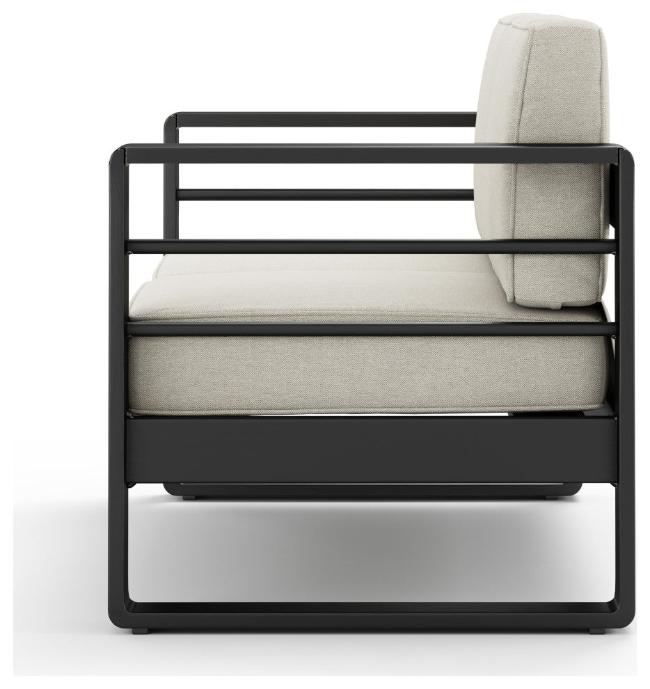 Gadd Outdoor Aluminum Loveseat With Cushions, Black/Beige