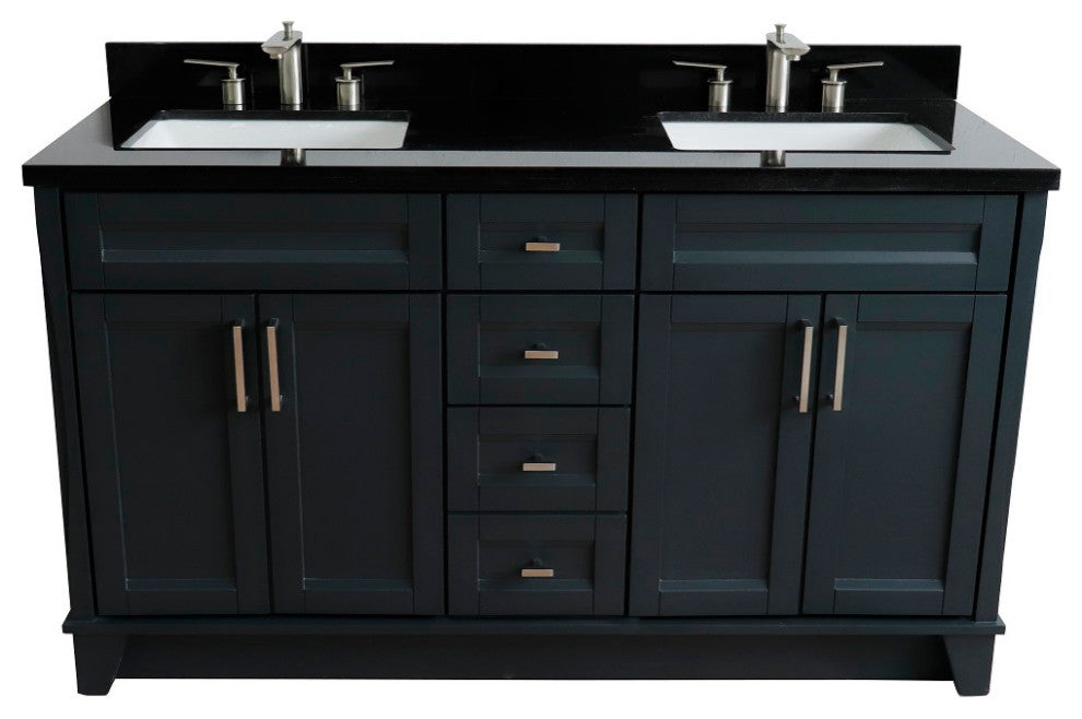 61" Double Sink Vanity, Dark Gray Finish And Black Galaxy Granite
