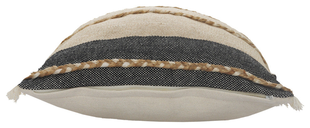 Ox Bay Black/Tan Stripe Cotton Blend Pillow Cover, 20"x20"