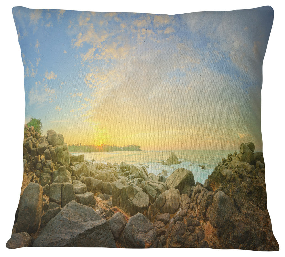 Rocky Untouched Romantic Seashore Seashore Throw Pillow, 16"x16"