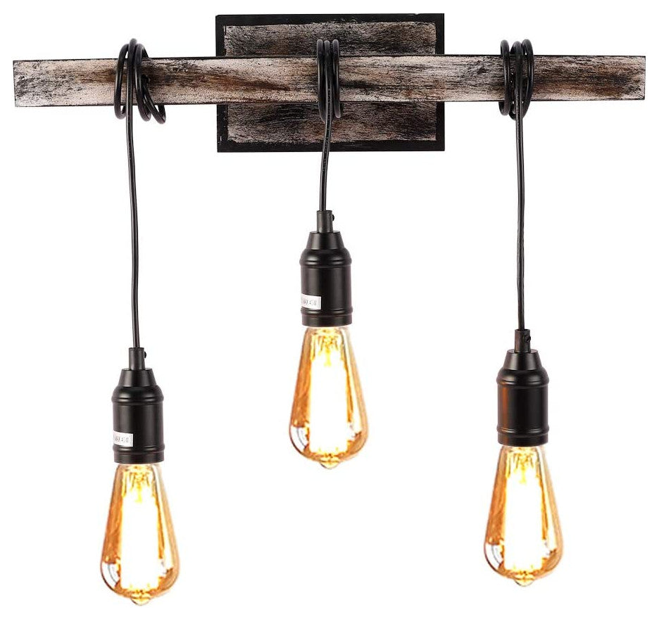 3-Light Simplicity Vintage Wall Sconce Farmhouse Wire Wood Beam Wall Lamp