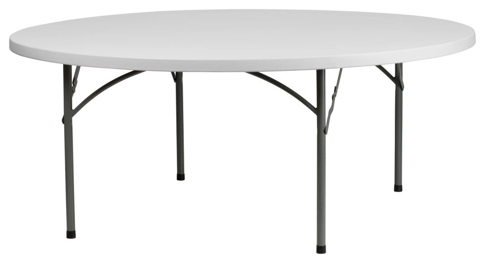 Round Folding Table, Gray Locking Legs With White Granite Finished Plastic Top