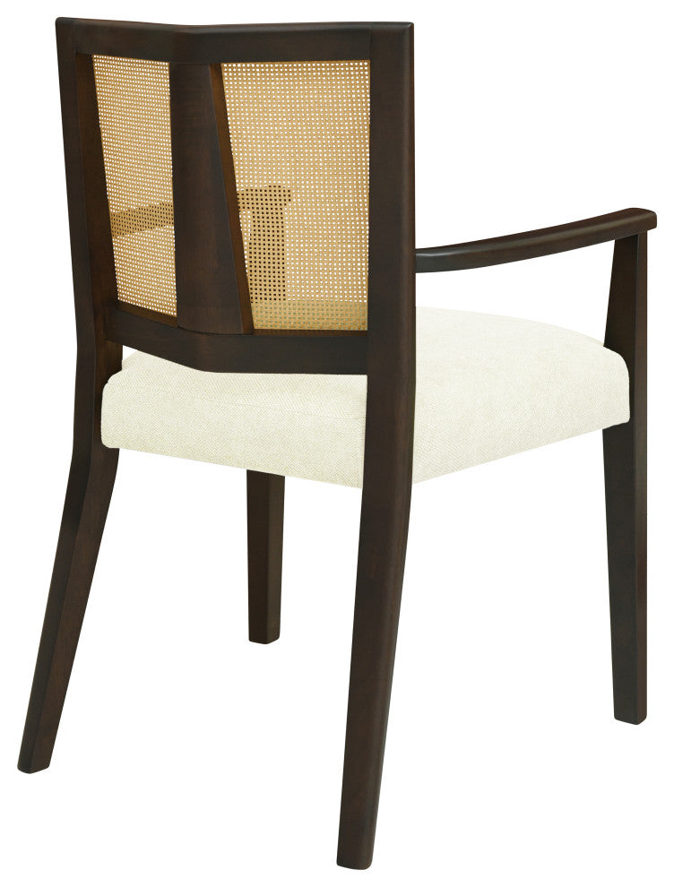 GDF Studio Modern Rattan Backrest Dining Chairs, Set of 2, Dark Brown/Beige