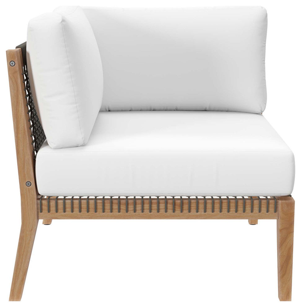 Clearwater Outdoor Patio Teak Wood 5-Piece Sectional Sofa, Gray White