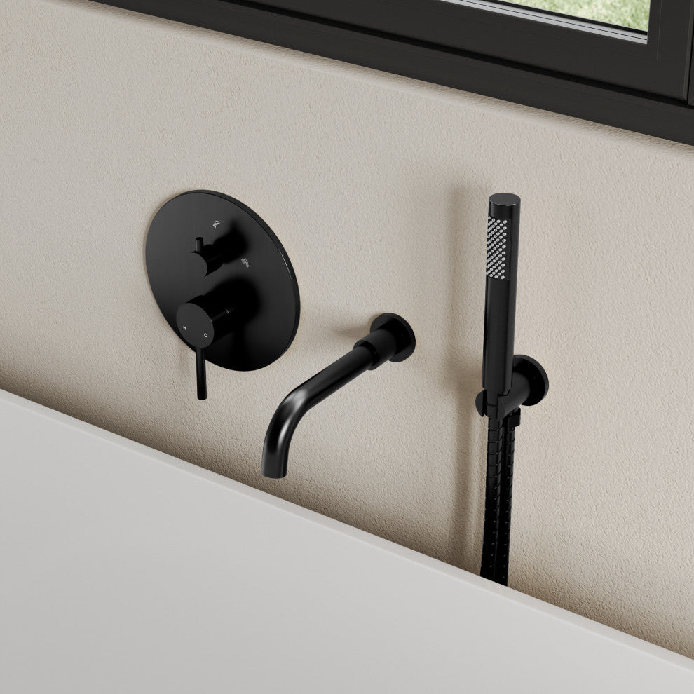 Wall-Mount Tub and Handheld Shower Faucet Set, Matte Black