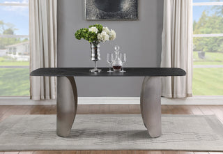 Niya Dining Table, Black, Brushed Silver Base