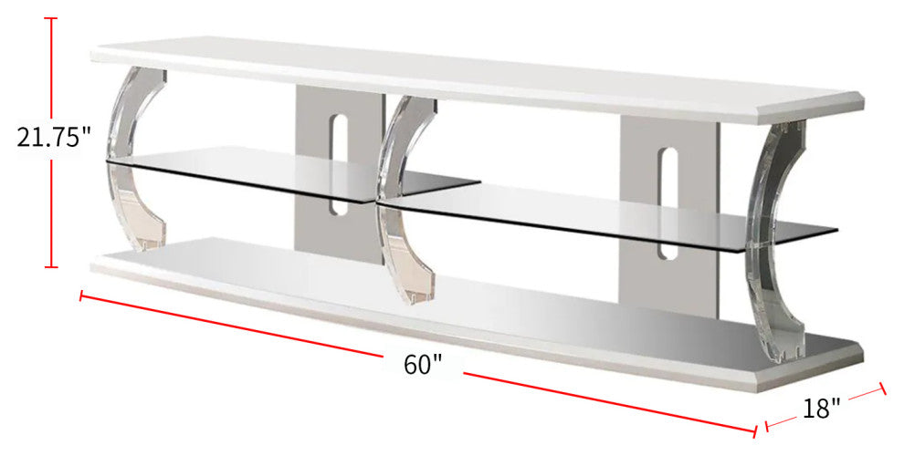 60 Inches Wooden TV Stand, White and Clear, 60"Length