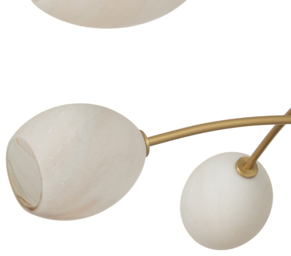 Artemis Chandelier, Natural Brass With Alabaster Glass