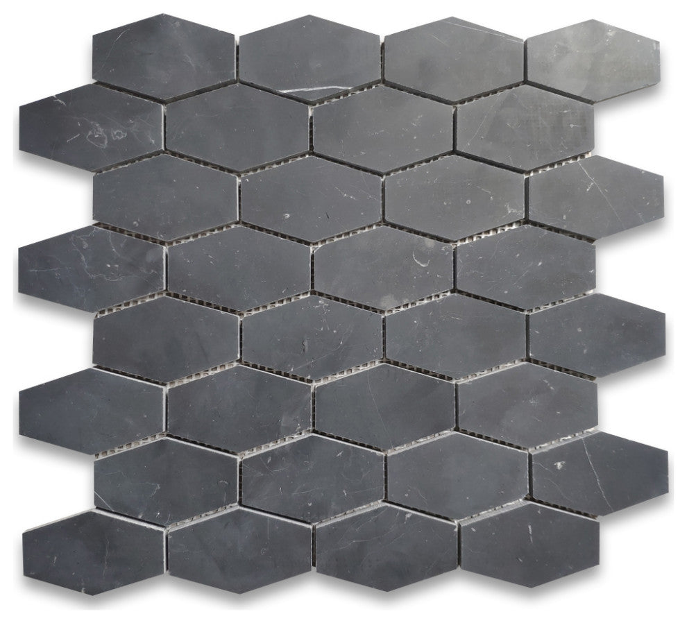 Nero Marquina Black Marble 1-1/4x3 Elongated Hexagon Mosaic Tile Honed, 1 sheet