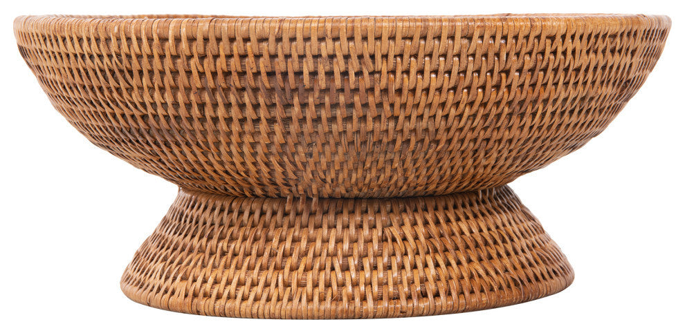 La Jolla Pedestal Rattan Fruit Bowl, Large, Honey-Brown, Honey Brown