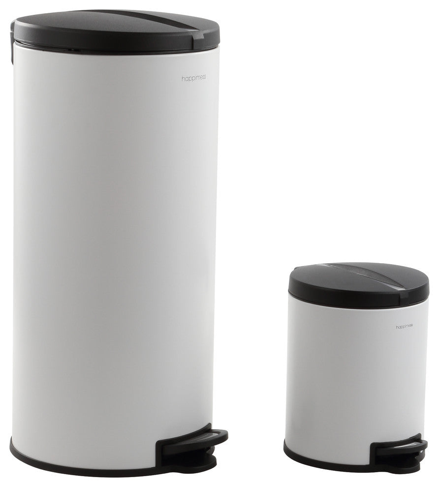 Happimess Oscar 30L and 5L Step-Open Trash Cans, 2-Piece Set, White