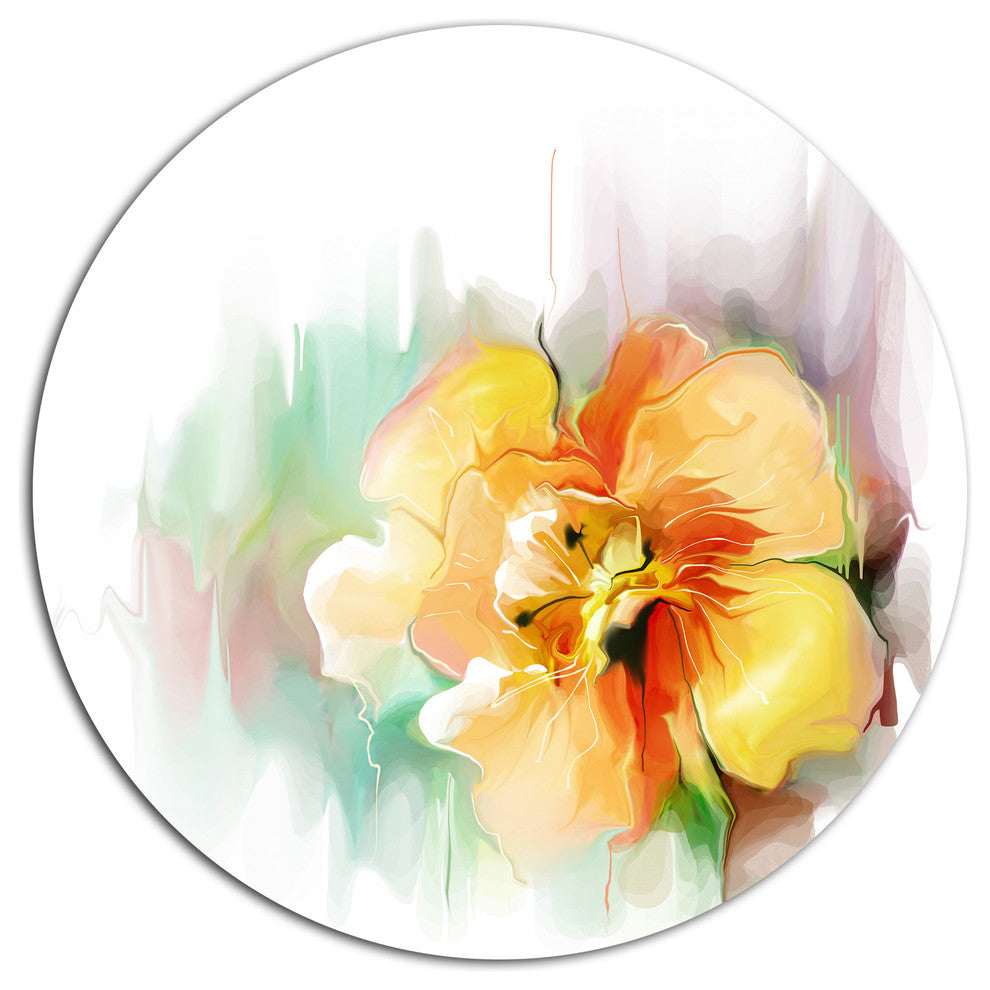 Beautiful Yellow Flower Drawing, Floral Round Metal Wall Art, 38"