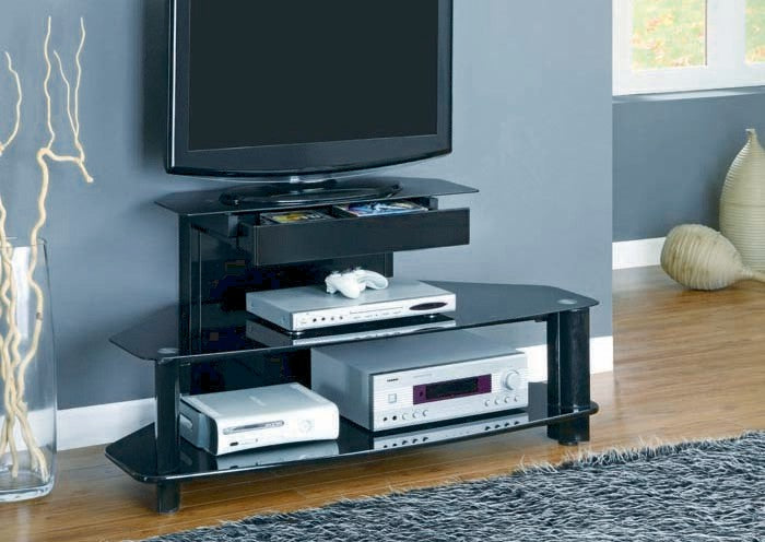 Tv Stand - 48"L / Glossy Black Wood / Metal / Tempered