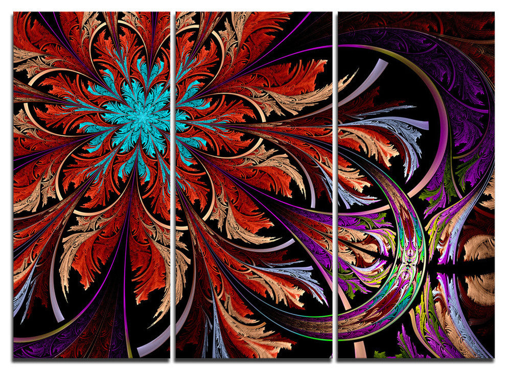 "Fractal Flower in Dark Red Digital" Metal Wall Art, 3 Panels, 36"x28"