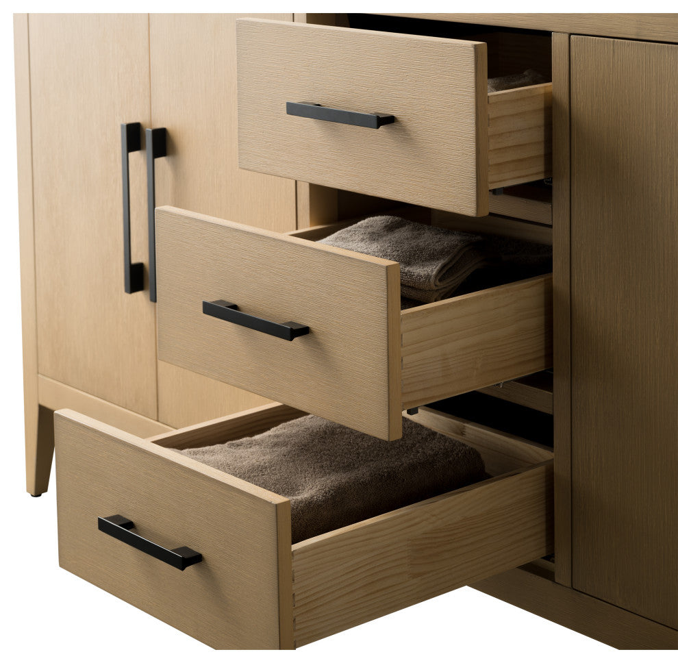 Vanity Art Bathroom Vanity With Sink, Natural Oak, 72", Double Sink, Matte Black