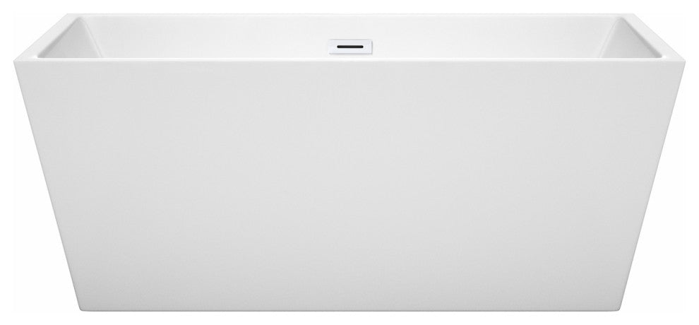 Sara 59" Freestanding White Bathtub, Shiny White Drain and Overflow Trim