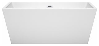 Sara 59" Freestanding White Bathtub, Shiny White Drain and Overflow Trim