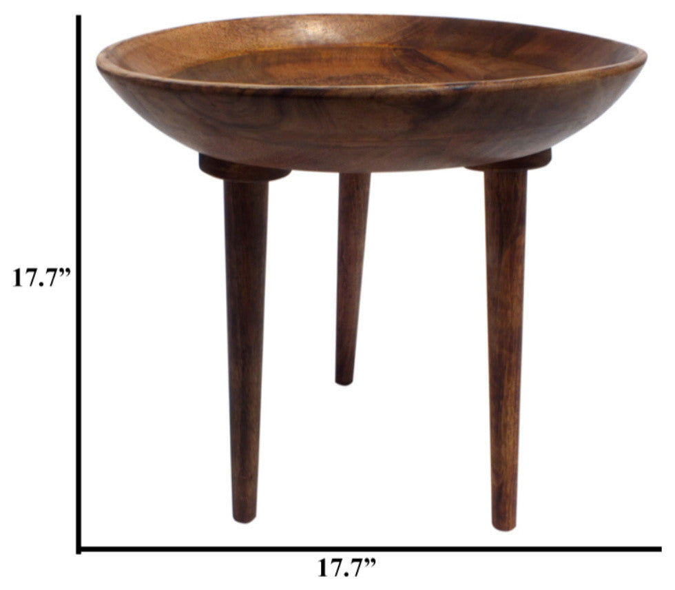 Round Wooden Folding Table With Burn Finish, Brown