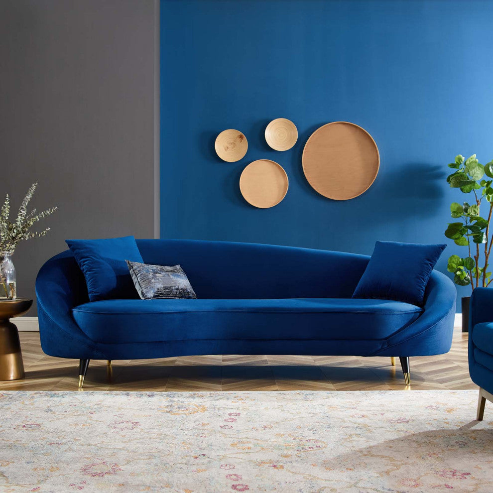 Sofa, Velvet, Blue Navy, Modern, Living Lounge Room Hotel Lobby Hospitality