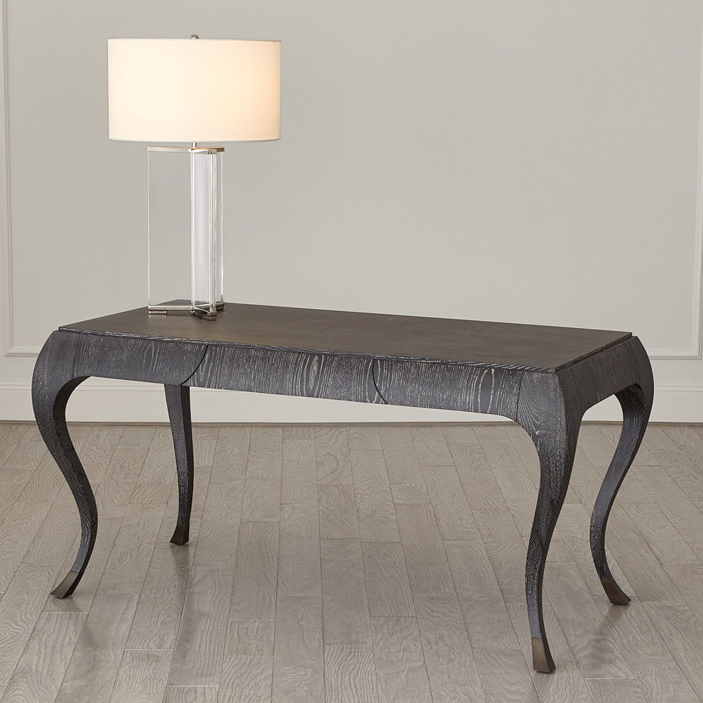 Elegant Parisian Curved Leg Writing Desk Solid Oak Wood 1 Drawer Black