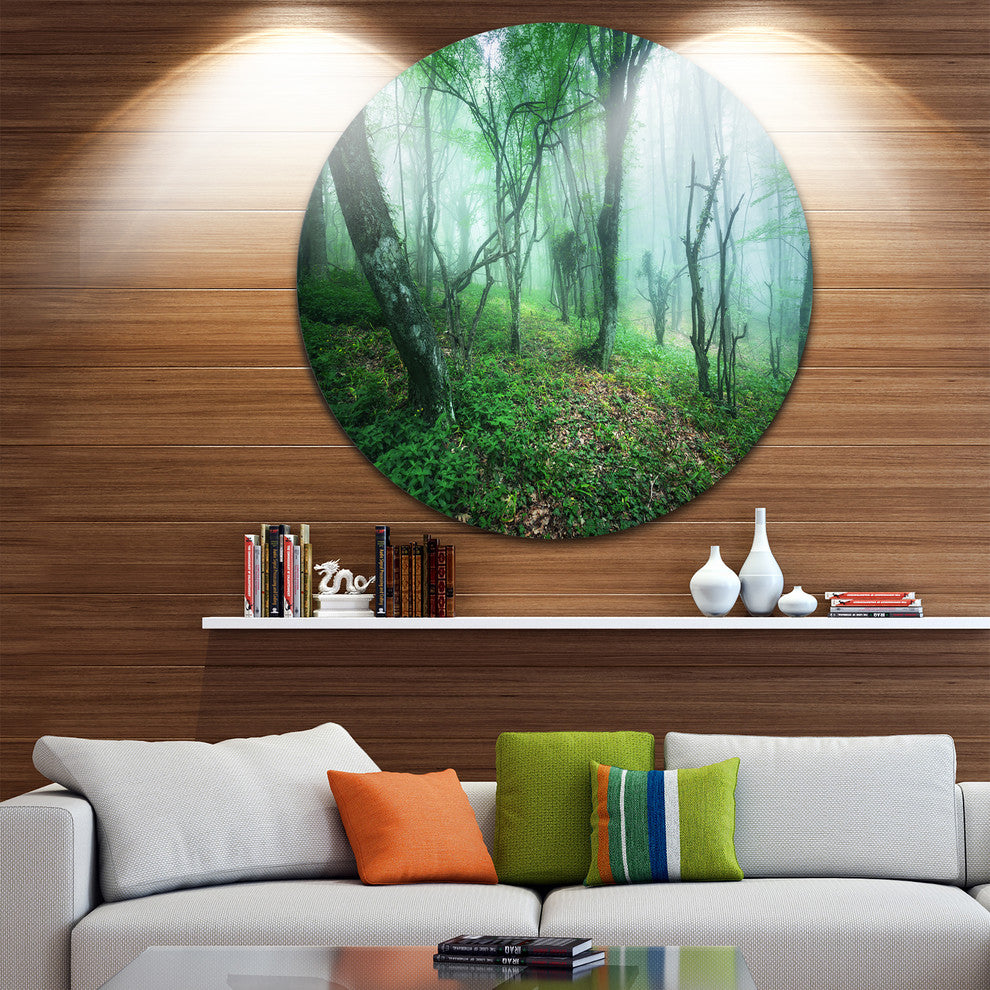 Trail Through Green Forest, Landscape Photo Round Wall Art, 36"