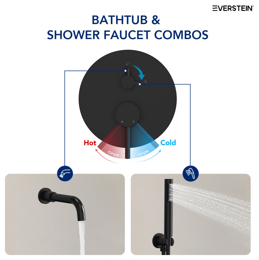 Wall-Mount Tub and Handheld Shower Faucet Set, Matte Black