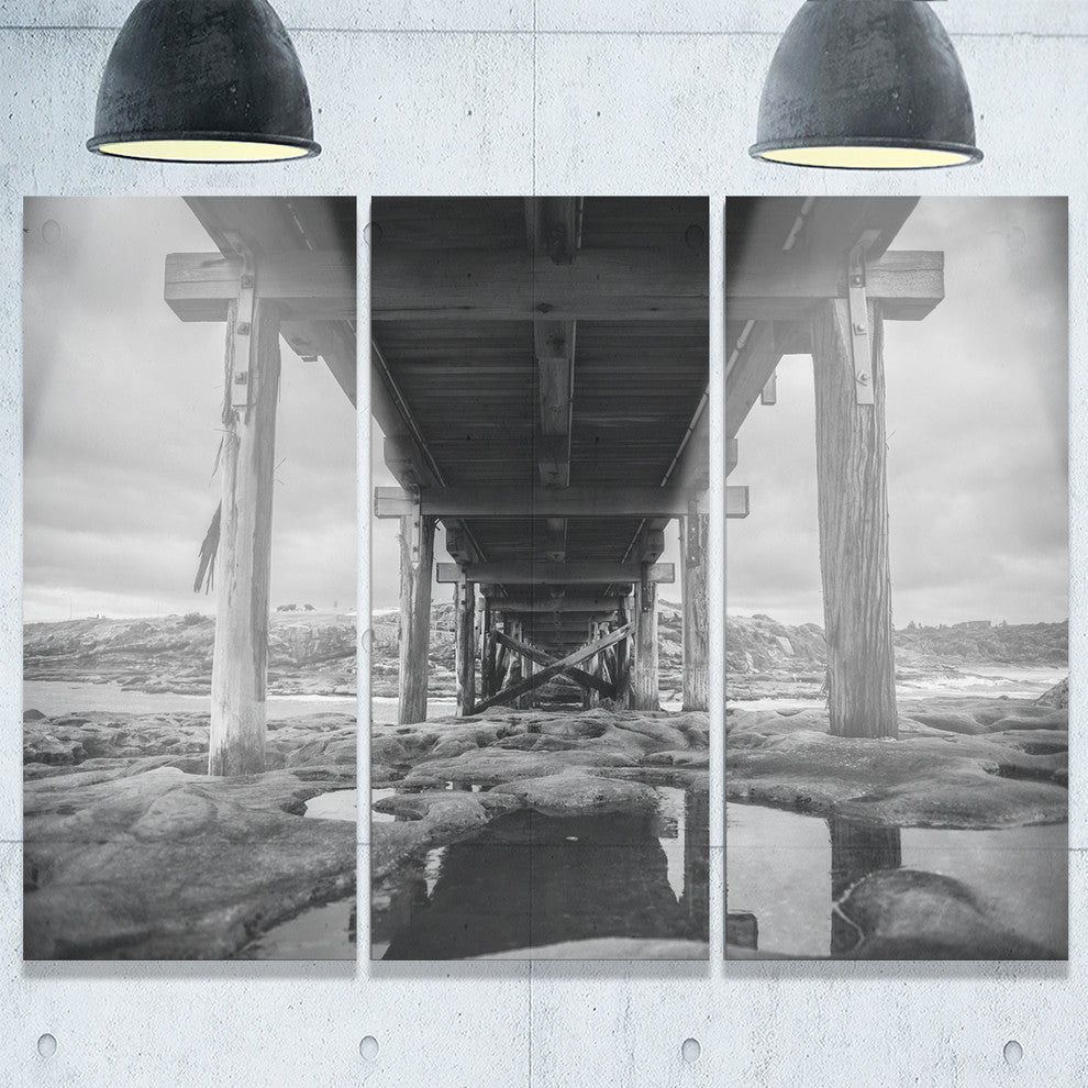"Black and White Large Wooden Bridge" Metal Wall Art, 3 Panels, 36"x28"