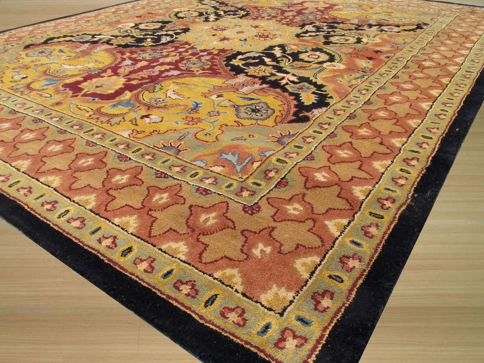 EORC Hand-tufted Wool Black Transitional Oriental Polonaise Rug, Round 6'x6'