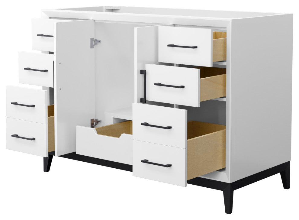 Amici 48" White Single Vanity, No Top, No Sink, Matte Black Trim