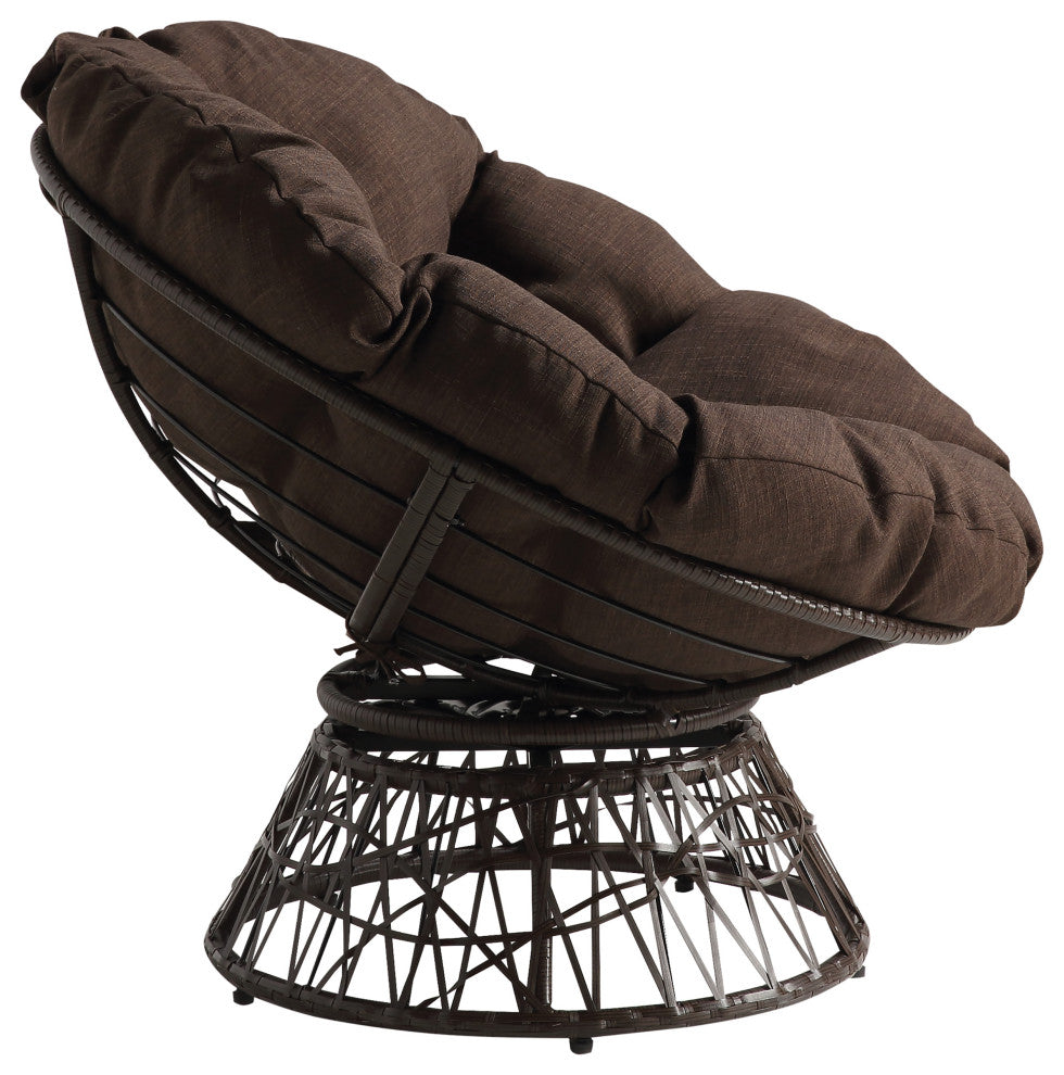 Papasan Chair With Brown Round Pillow Cushion and Brown Wicker Weave