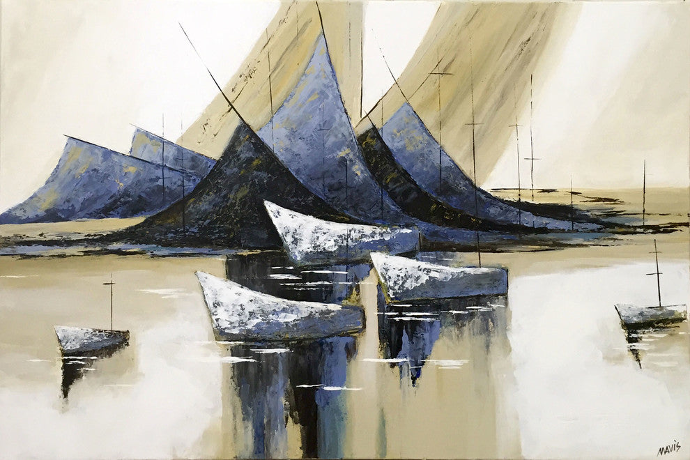 Original Painting, "Sailboats" Abstract Boats, 24"x36"
