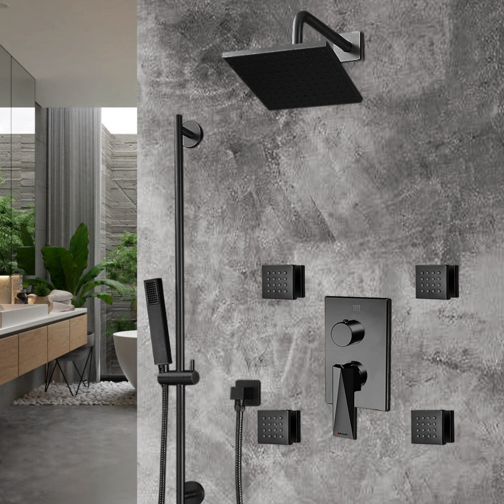 Bravat Dark Oil Rubbed Bronze Square Shower Set, Valve Mixer 3-Way Concealed
