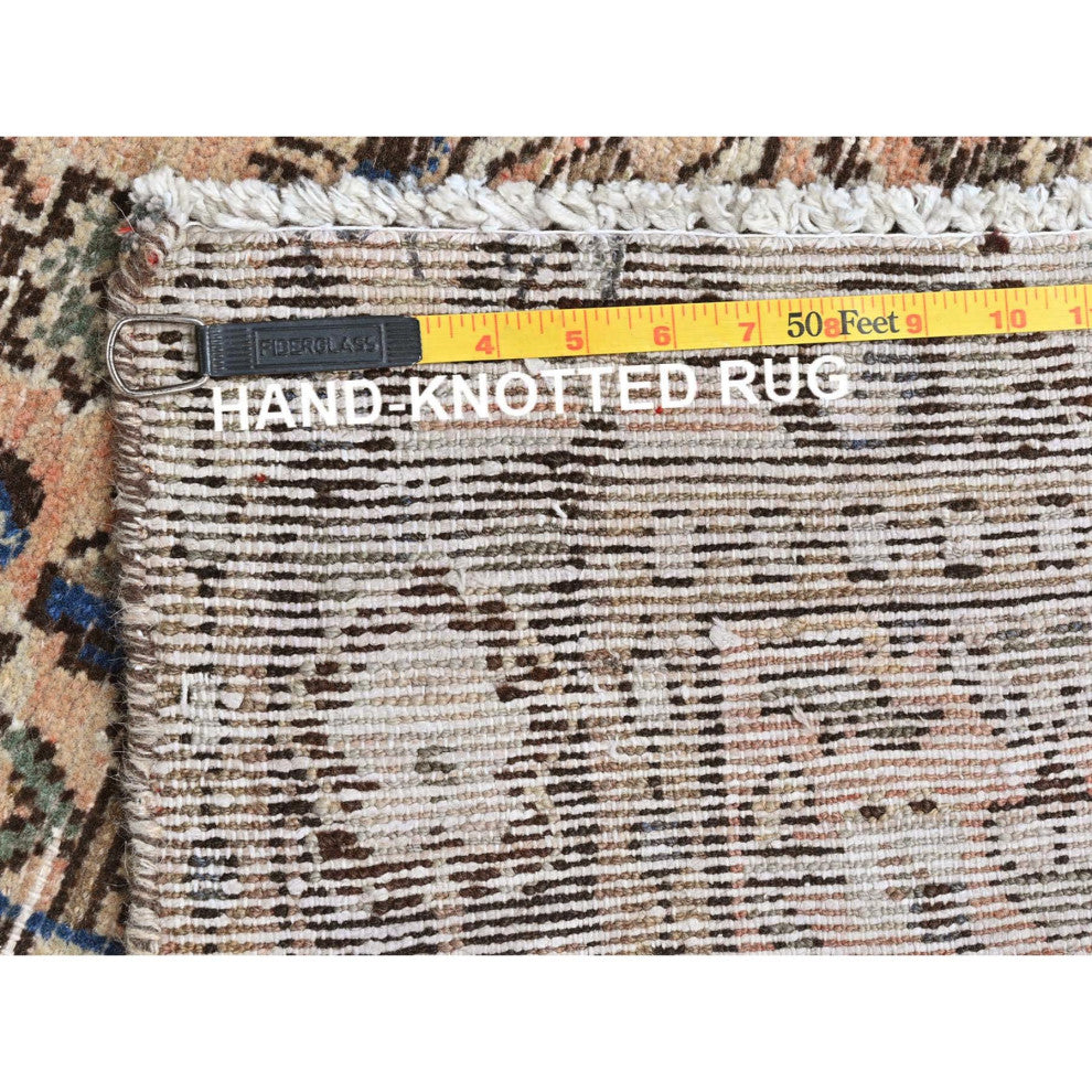 Beige Hand Knotted Vintage Persian Hamadan Pure Wool Clean Runner Rug, 3'5"x9'2"