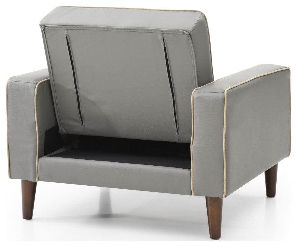 Navi Sleeper Chair, Tan Fabric, Gray Faux Leather