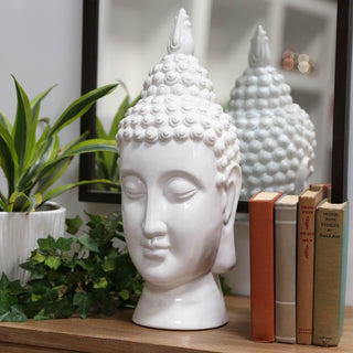 Ceramic Buddha Head Figurine, White