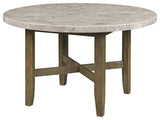 Karsen Dining Table With Marble Top, Natural Marble Top & Rustic Oak Finish