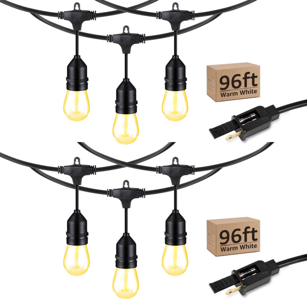 2-Pack 96ft LED Outdoor String Lights With 30+2 Shatterproof Vintage Edison Bulb