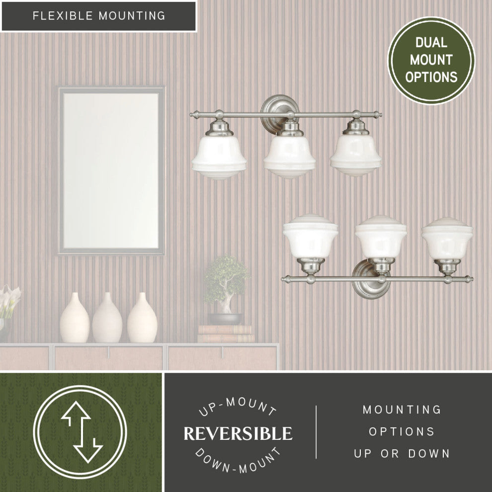 Huntley 3L Vanity Milk Glass Satin Nickel