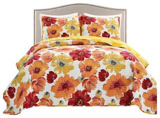 Leah Reversible 3-Piece Quilt Set, Red/Orange, King