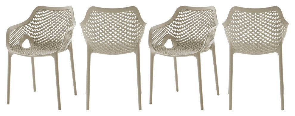 Mykonos Outdoor Patio Dining Chair (Set of 4), Taupe, With Arms