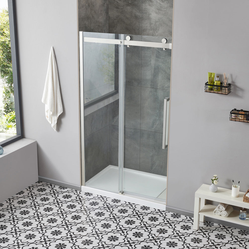 Bel Soft-Close Base/Door Alcove Shower Kit, Satin Nickel, 48"